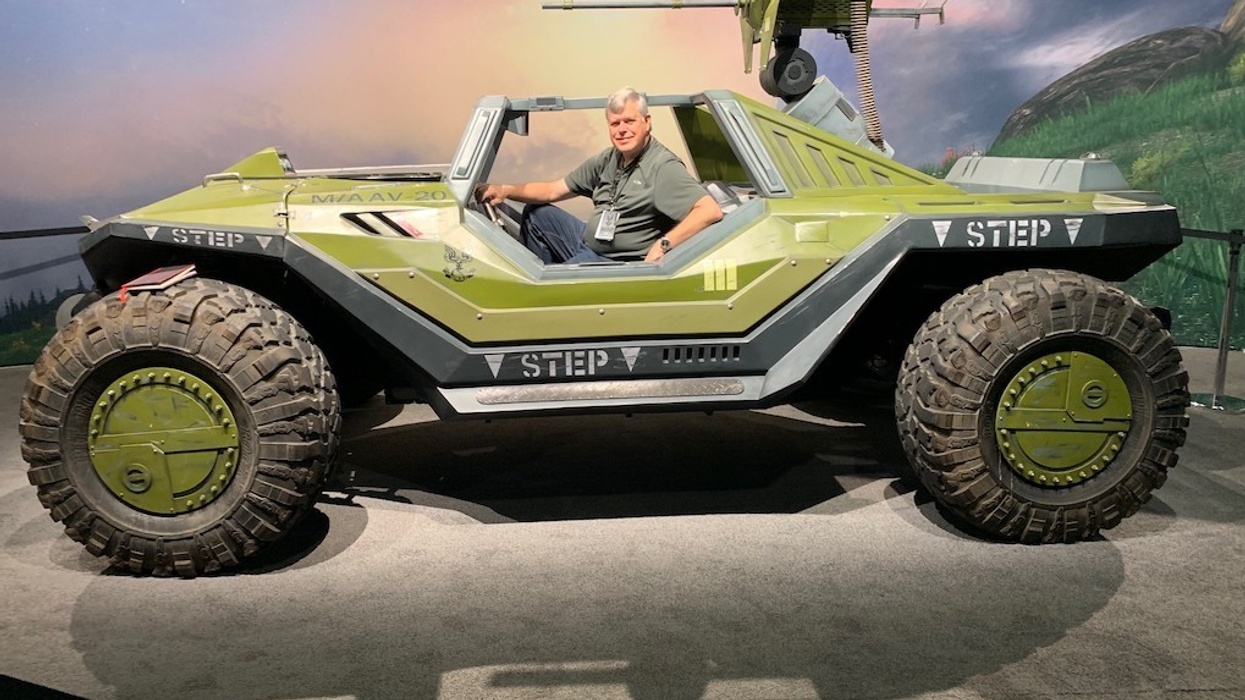 Mike Yager with Halo Outpost Discovery Warthog