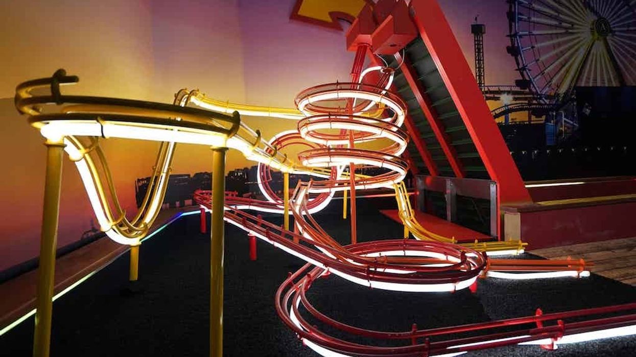 Mini golf hole with roller coaster design at Albatross