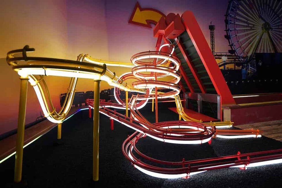 Mini golf hole with roller coaster design at Albatross