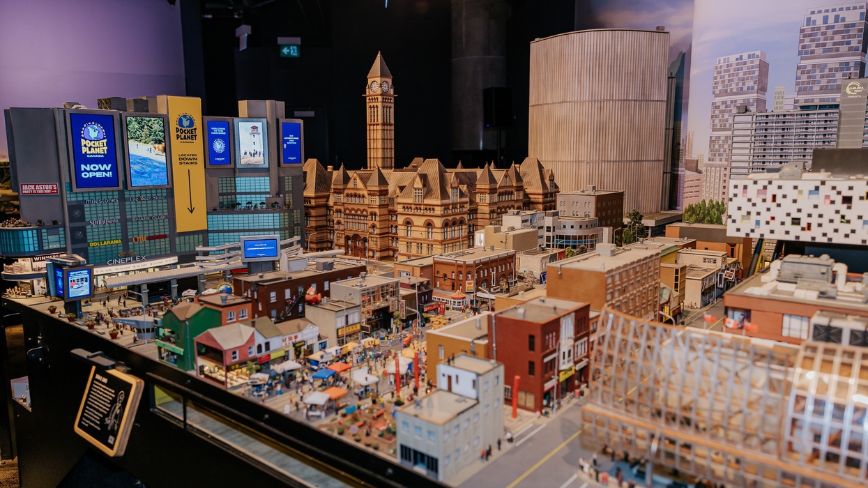 Miniature cityscape at Pocket Planet Canada with detailed buildings and vibrant urban scenery.
