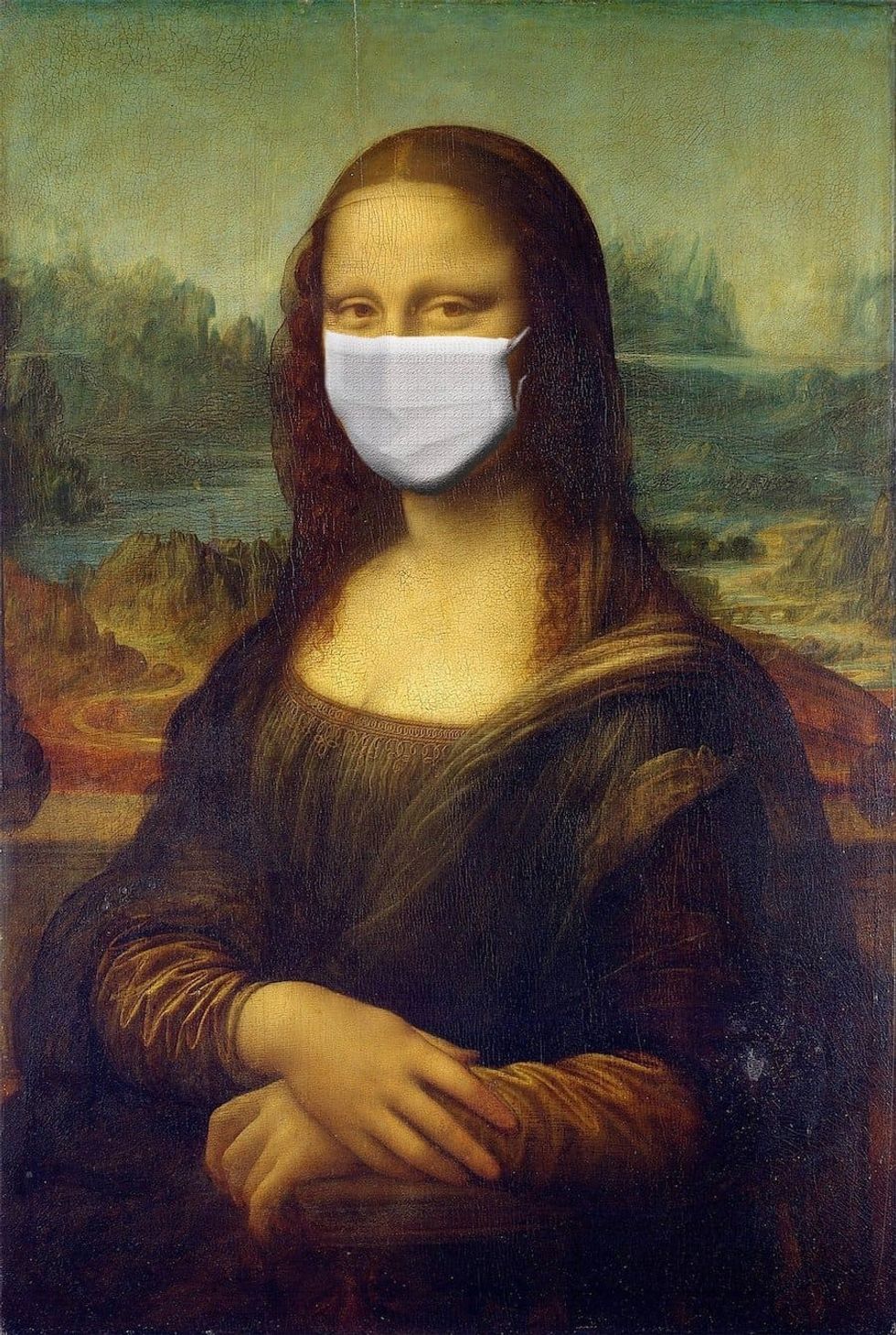 Mona lisa wearing mask COVID