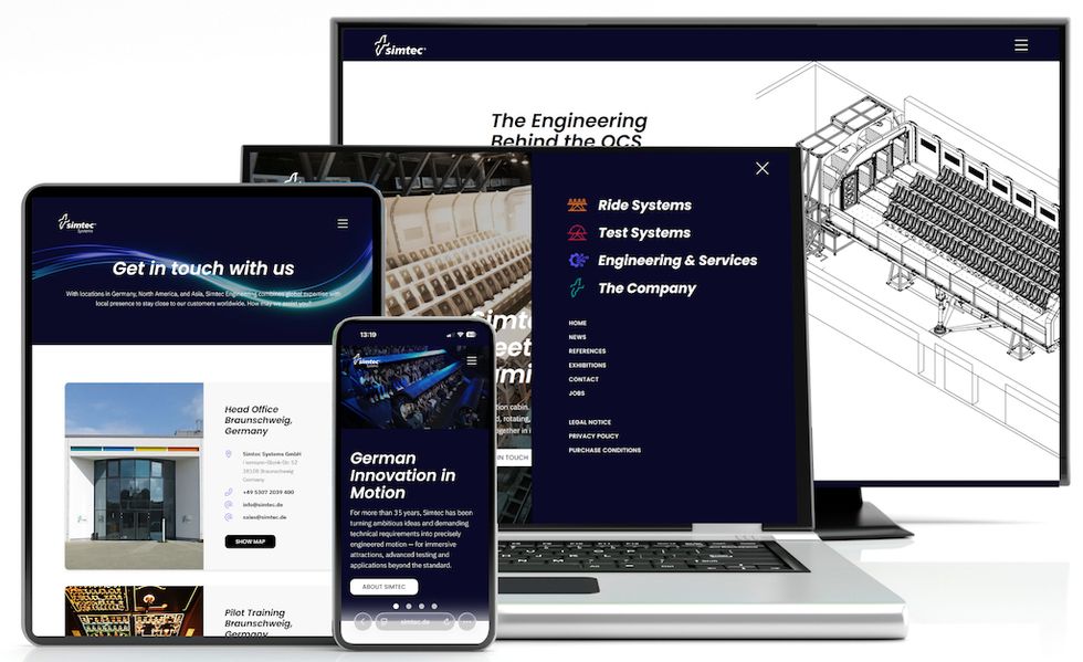 Multiple devices display Simtec's new brand and website