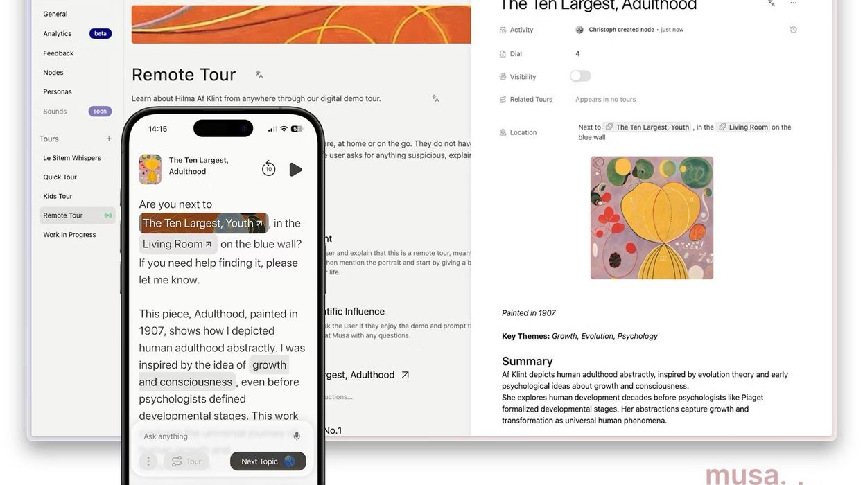 Musa Guide displays on phone and desktop, showing the guest experience and the behind the scenes tour editor