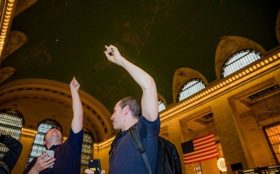 museum hack scavboss group tour clue on ceiling