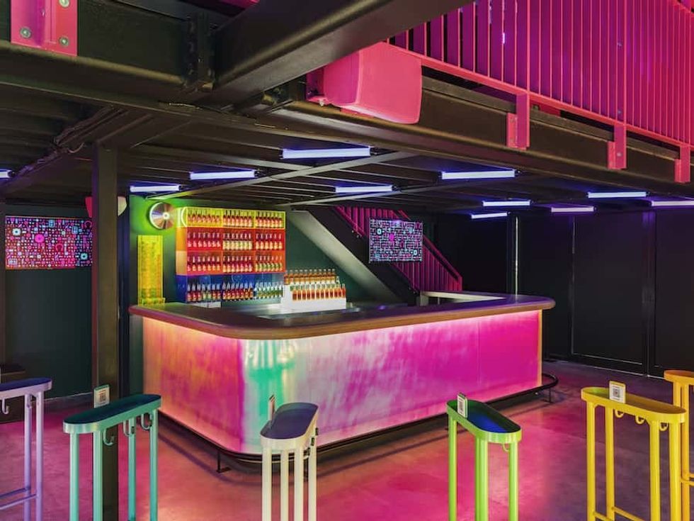 Neon color bar at BOXPARK Wembley Pop Golf
