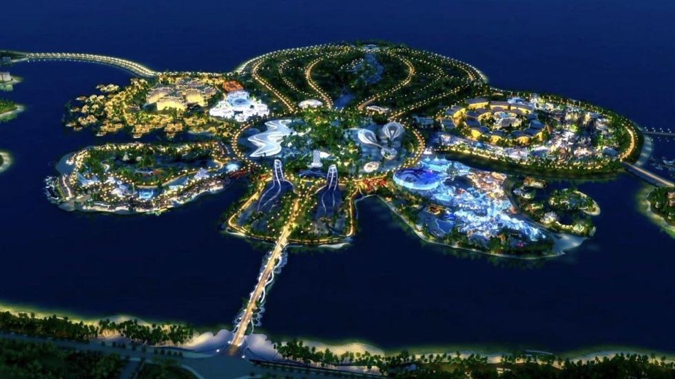 ocean flower island at night lit up