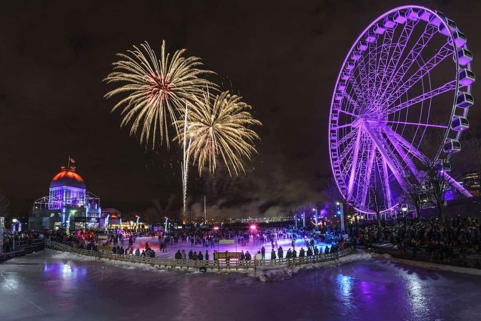Old Port of Montreal observation wheel at night