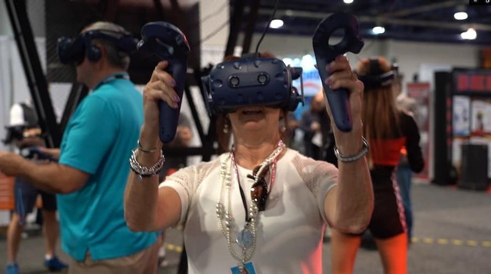 older lady playing Boxblaster VR