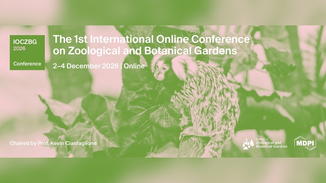 "Online Zoological and Botanical Conference, Dec 2-4, 2026; marmoset on a branch."