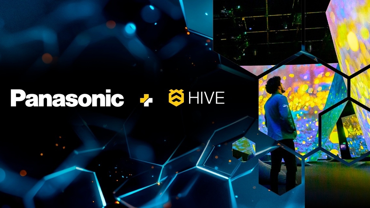 Panasonic and HIVE logo with a person in a colorful, immersive digital art display.