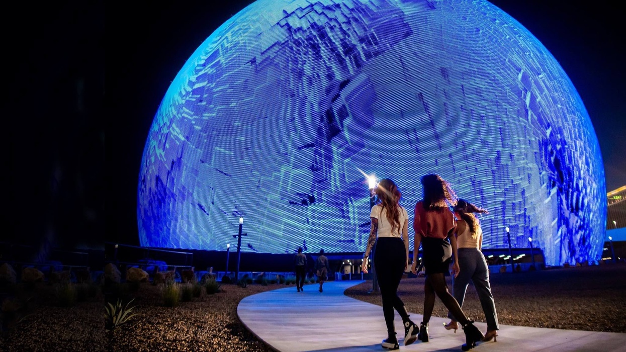 People in front of the Sphere in Las Vegas