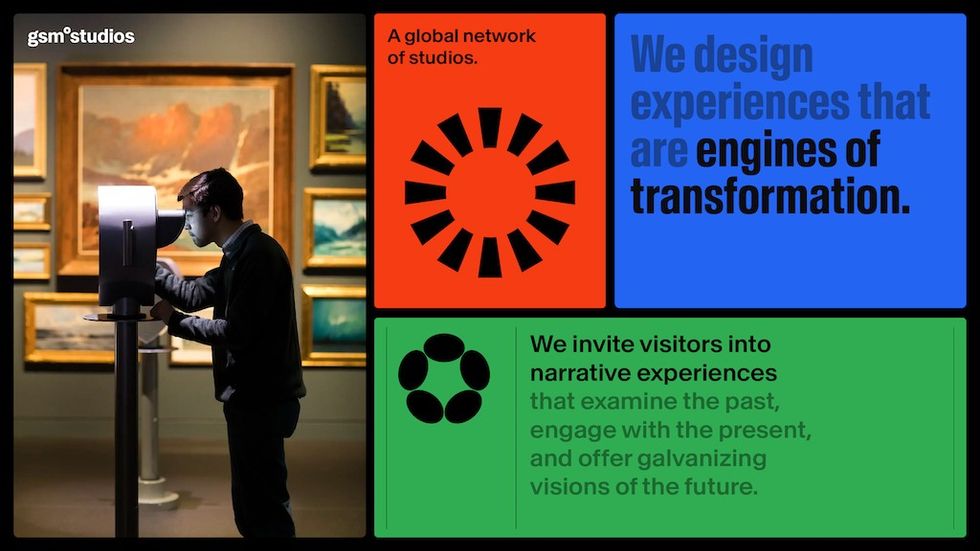 Person using interactive display in an art gallery with text about transformative experiences.