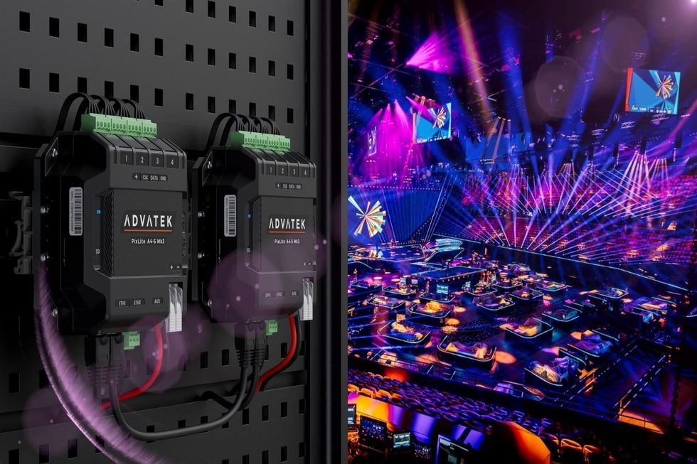 picture of the Advatek-PixLite A4 Hero with a display of its use side by side