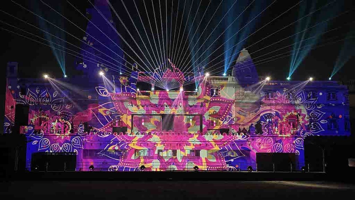 Projection mapping of flowers onto sri krishna janmabhoomi temple using Christie projectors
