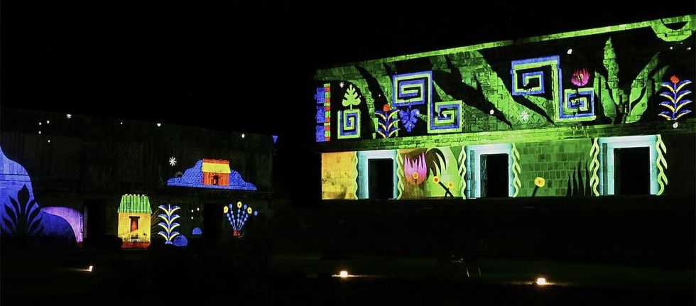 projections on ancient building colourful