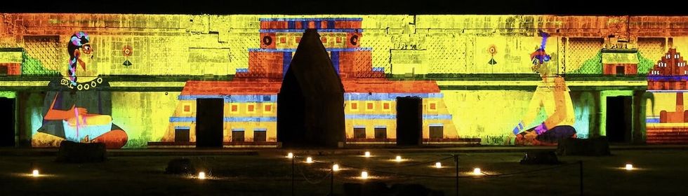 projections on ancient building colourful