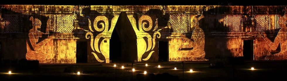 projections on ancient building colourful
