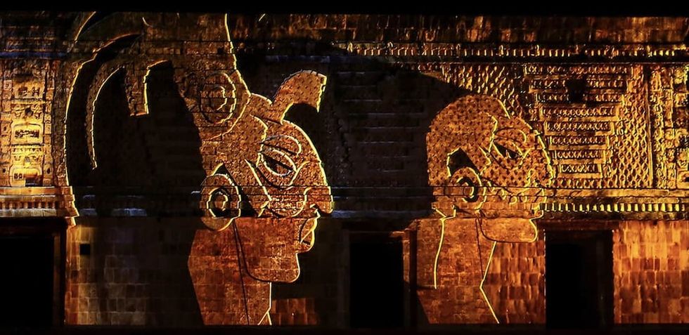 projections on ancient building colourful