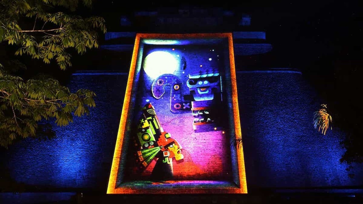 projections on side of ancient building