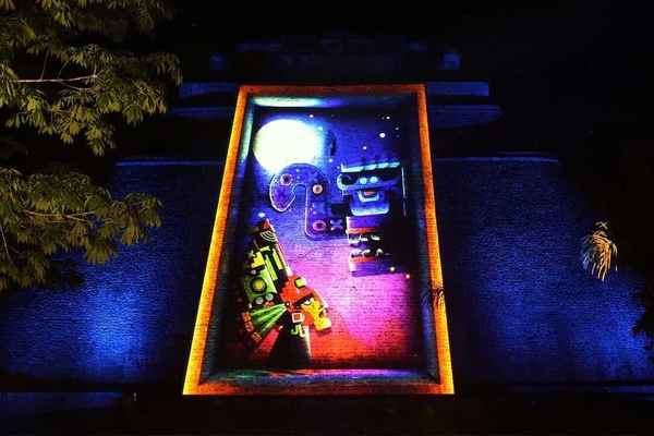 projections on side of ancient building