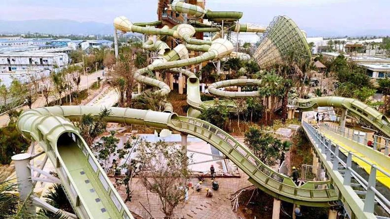 proslide water ride under construction at atlantis sanya