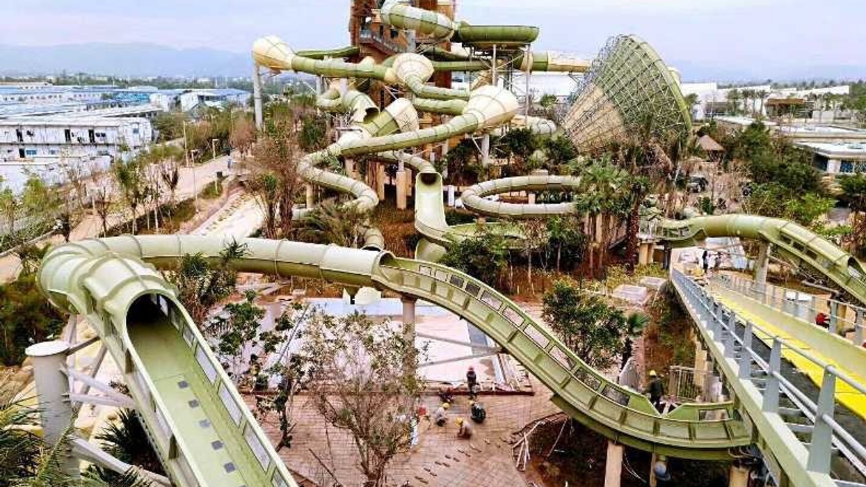 proslide water ride under construction at atlantis sanya