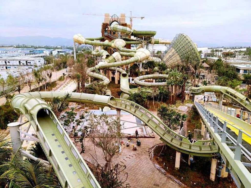proslide water ride under construction at atlantis sanya