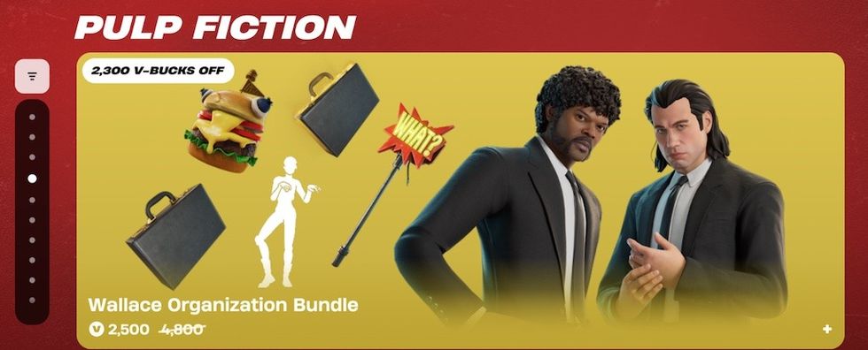"Pulp Fiction" Wallace Organization Bundle in Fortnite, featuring suits and props.