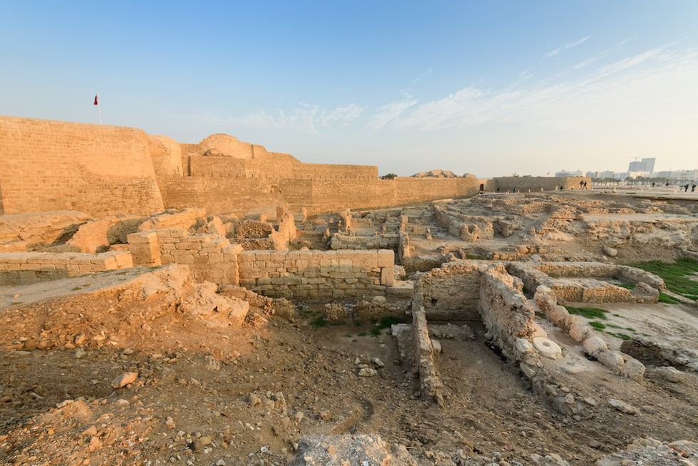 Qal'at al-Bahrain Site Museum (Fort of Bahrain) in Manama, Bahrain. Bahrain Fort is part of a UNESCO World Heritage site.