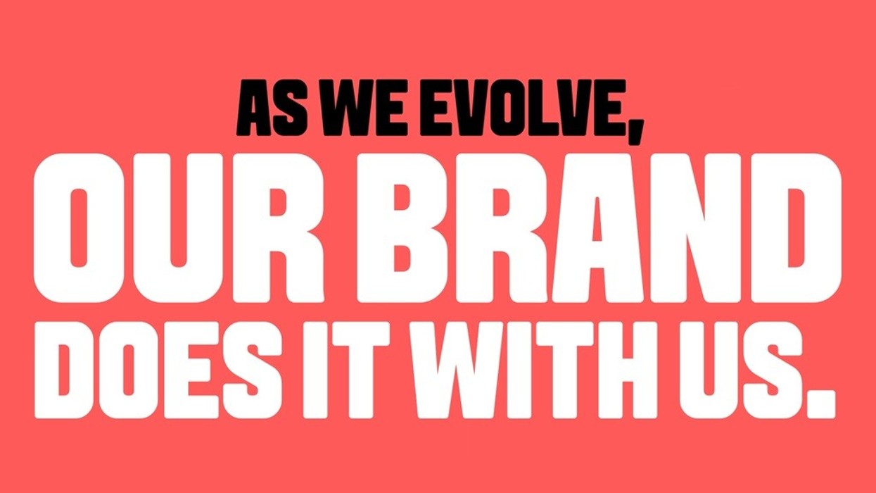 Red background with bold text: "As We Evolve, Our Brand Does It With Us."