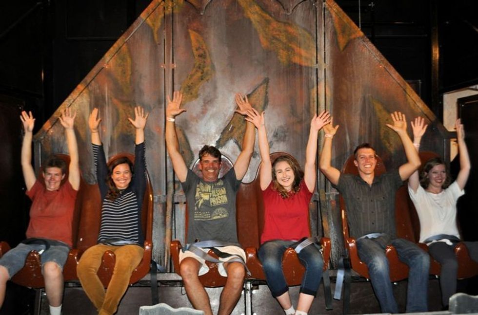 riders on the haunted mine drop at glenwood caverns