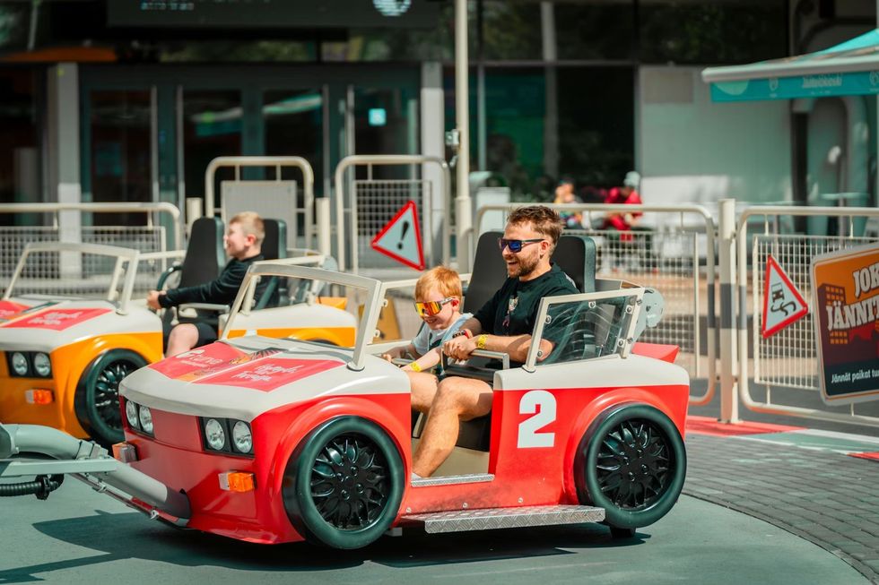 riders on the Zierer Drifter ride at S\u00e4rk\u00e4nniemi in Finland