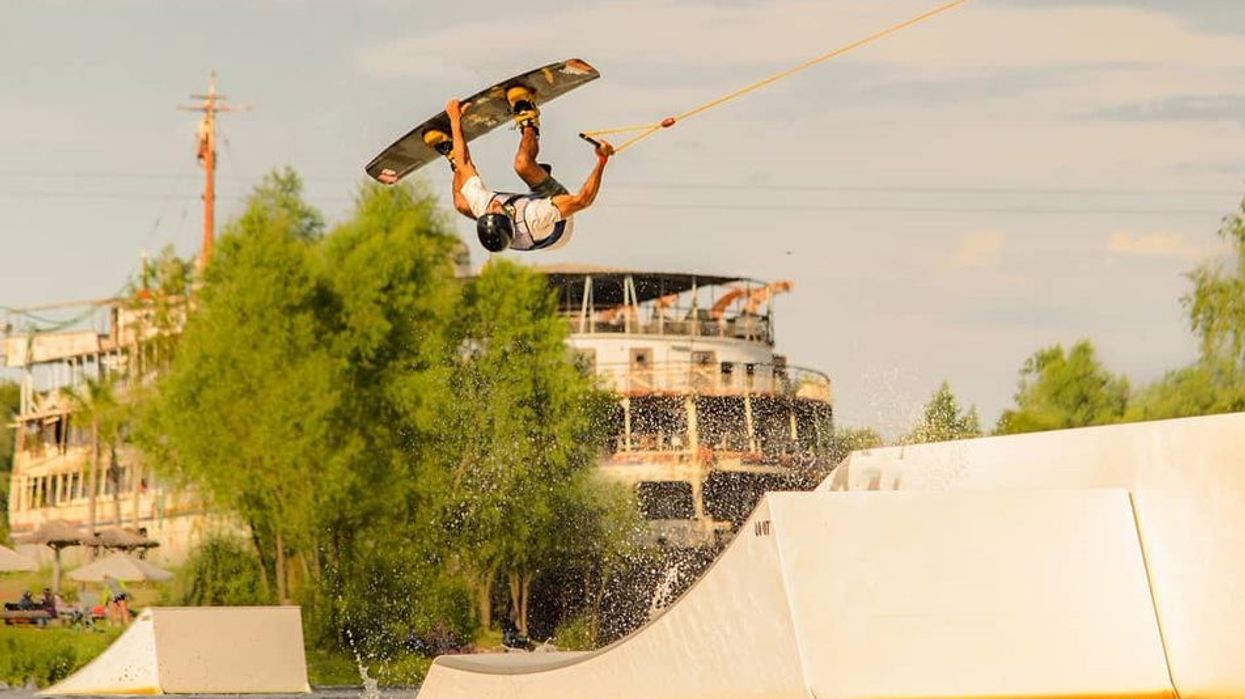 Rixen wake boarder doing a trick