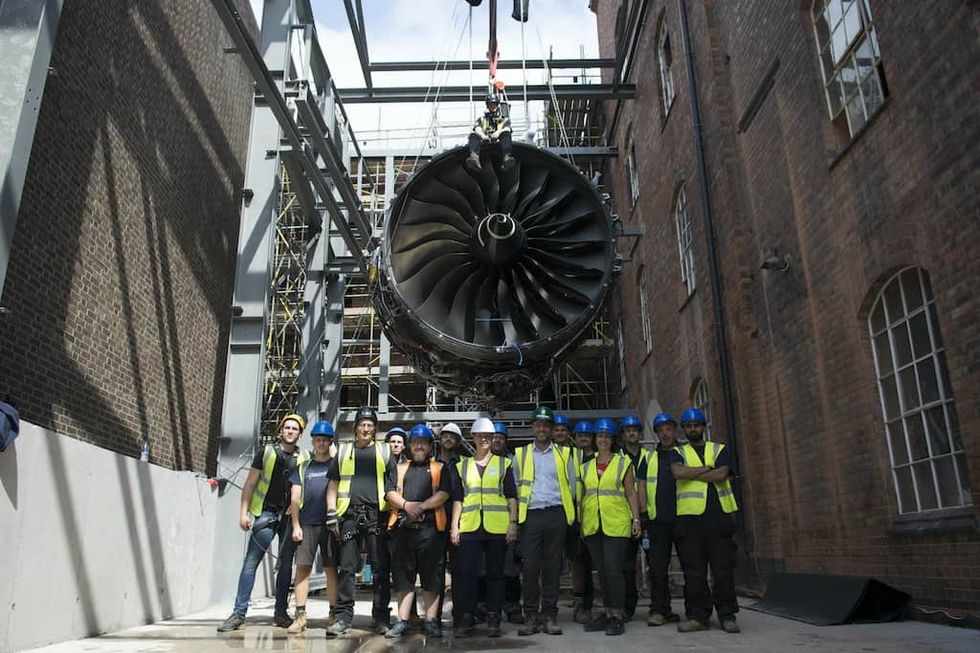 Rolls-Royce Trent 1000 engine being installed at Derby Silk Mills