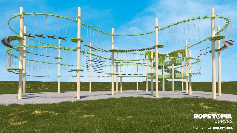 ropetopia curves, new ropes course innovation by walltopia