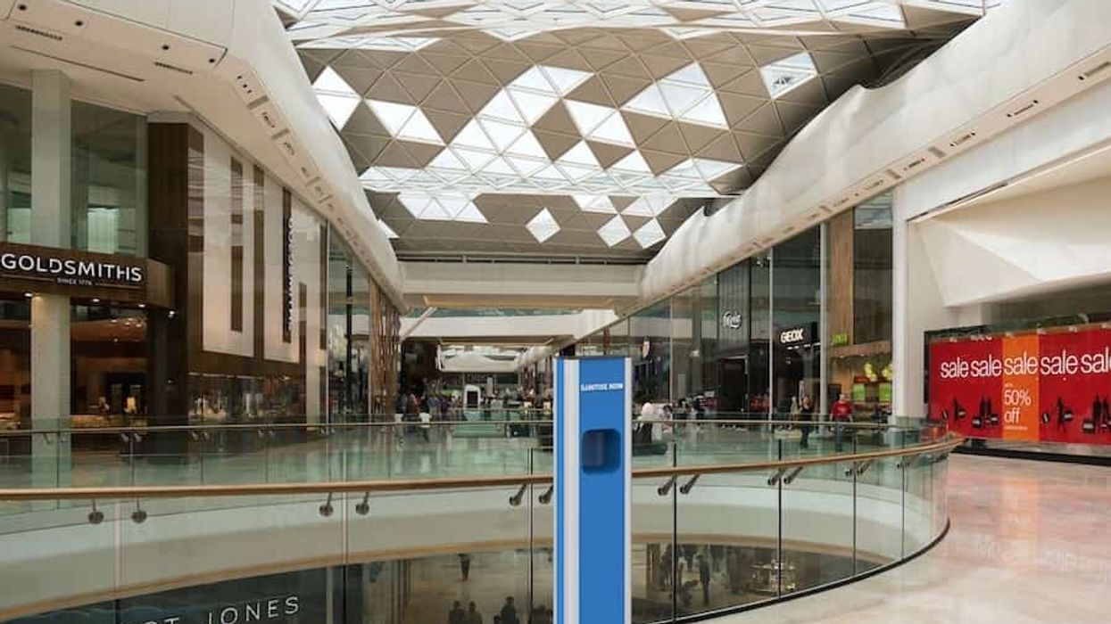 Sanitise Now free standing foam dispenser in mall