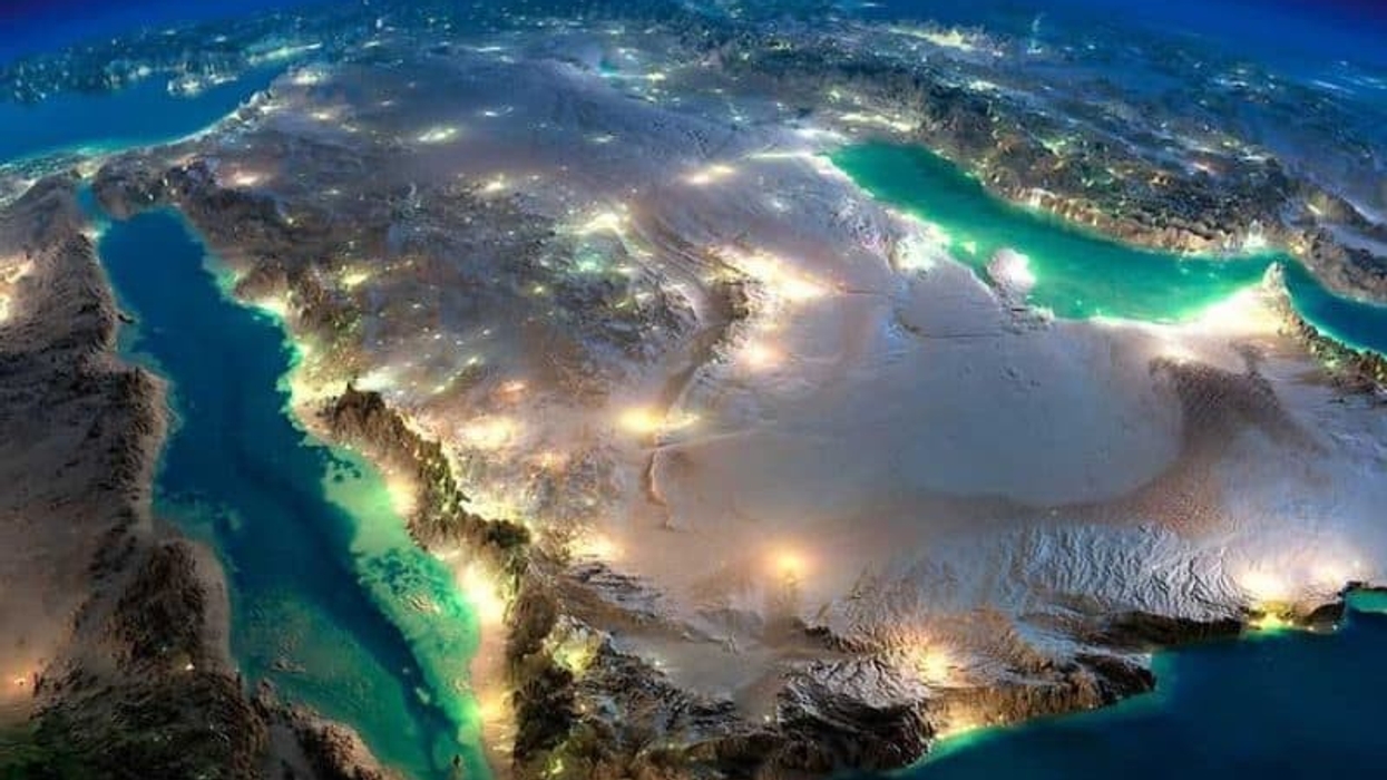 Saudi Arabia from the air at night entertainment city