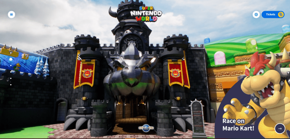 screenshot of exterior of Bowsers Castle in Super Nintendo World
