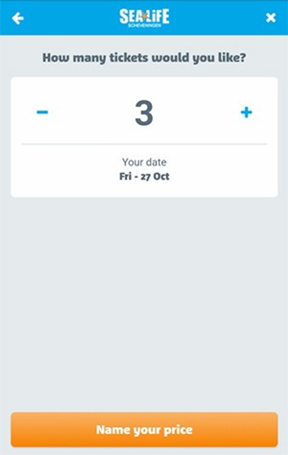 SEA LIFE Scheveningen app Convious how many tickets would you like?