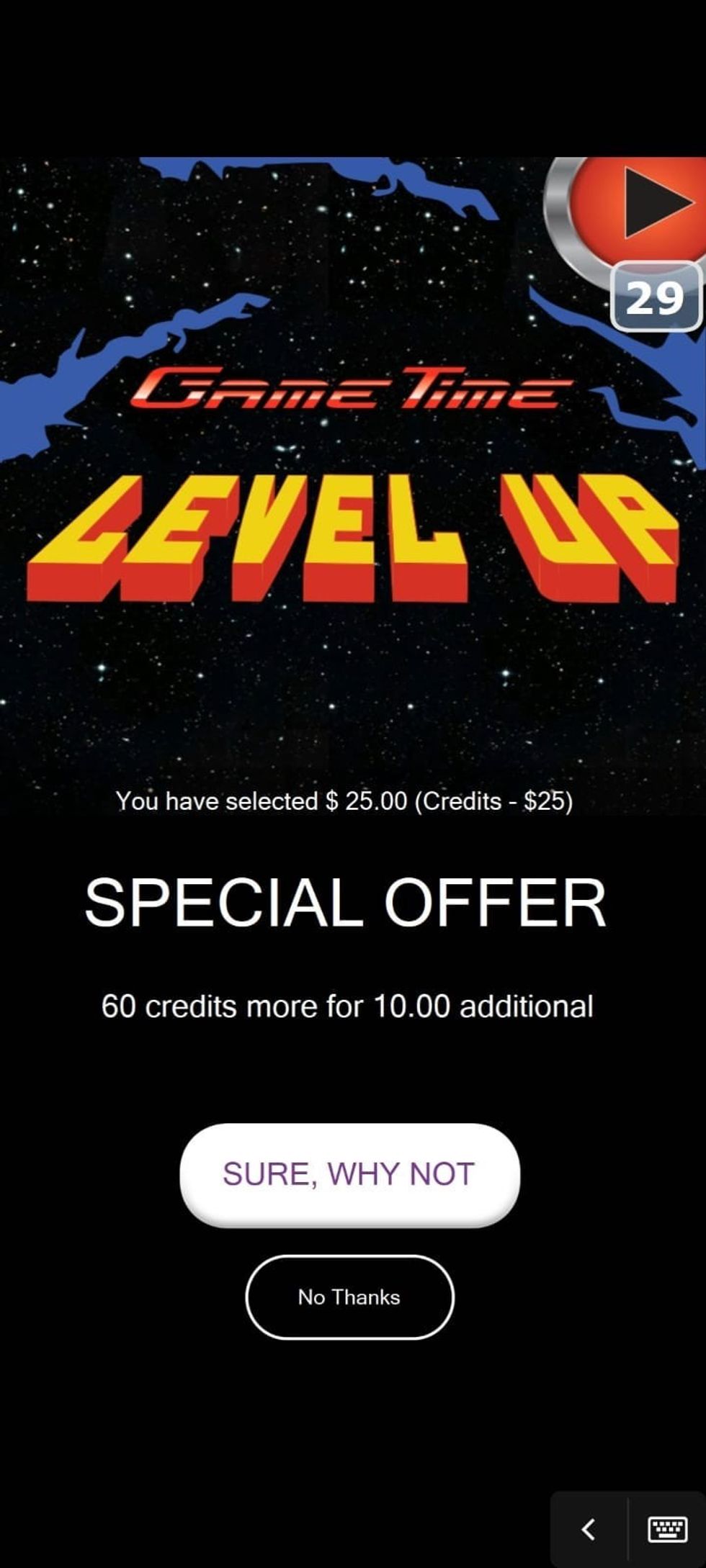 Semnox Gametime Screen Upsell