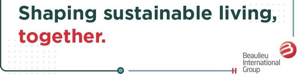 "Shaping sustainable living, together." Beaulieu International Group logo on the bottom right.
