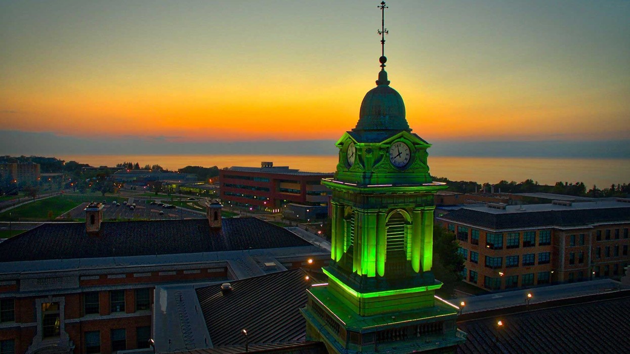 Sheldon Hall at sunset Oswego