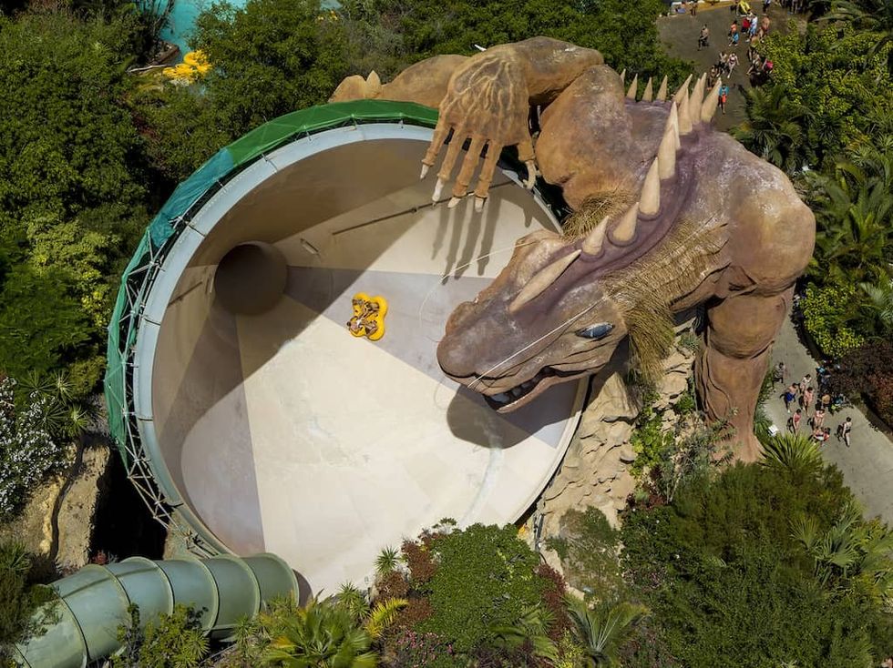 Siam Park water slide with giant lizard
