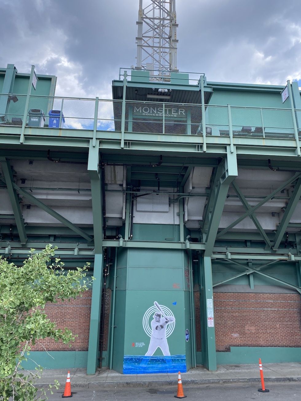 Silvia López Chavez’s “Game On”, on the wall of Fenway Park called “The Green Monster'', 2022 Climate change