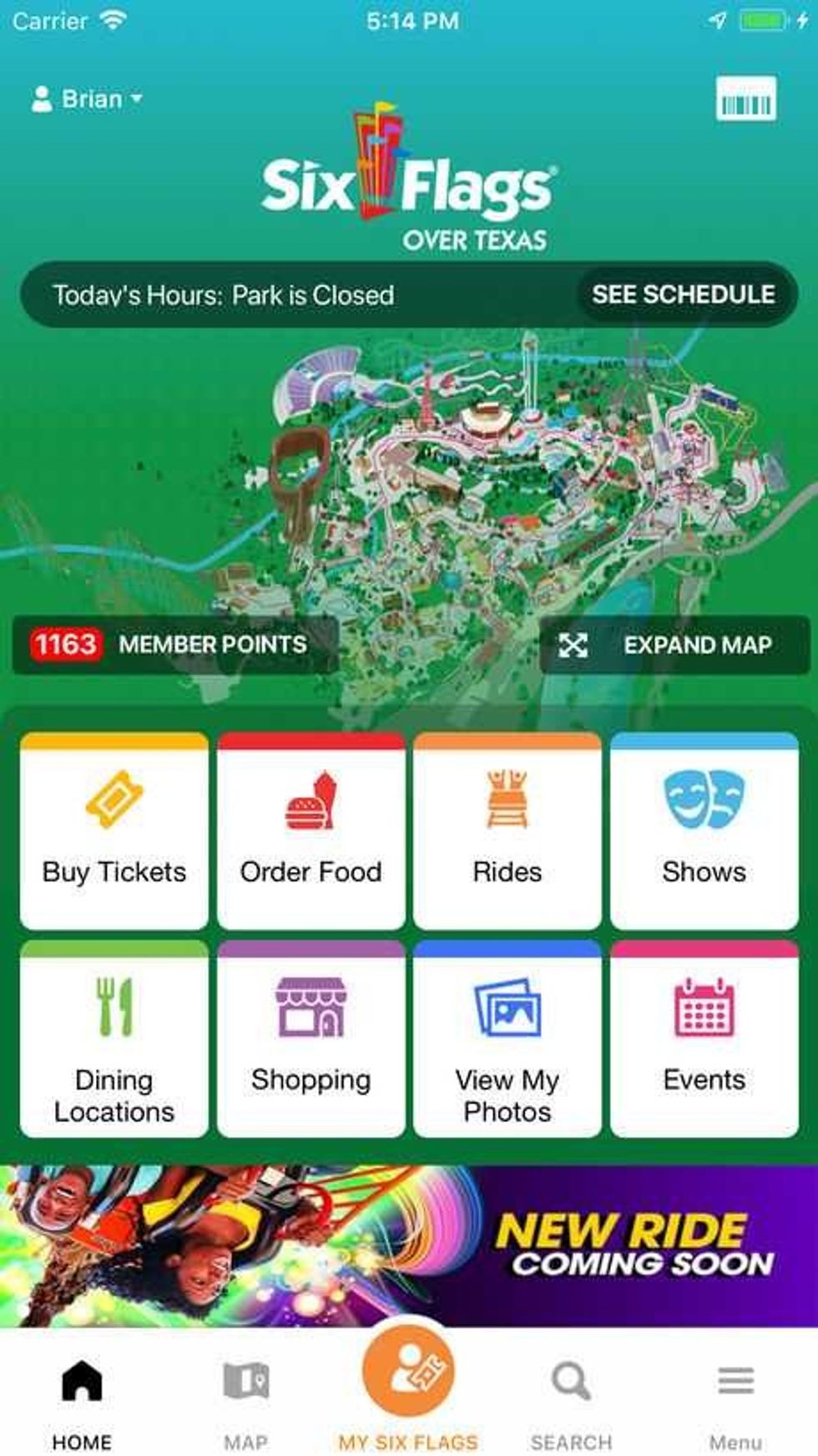 Six Flags mobile food ordering app