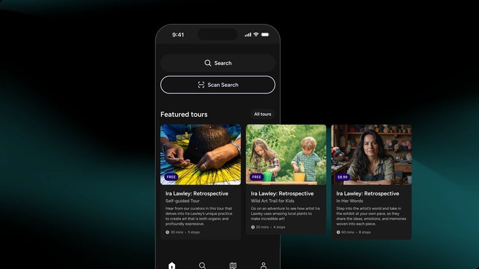 Smartphone displaying a tour app interface with featured tour options.