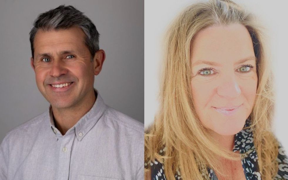 Smiling man and woman in side-by-side portrait photos.