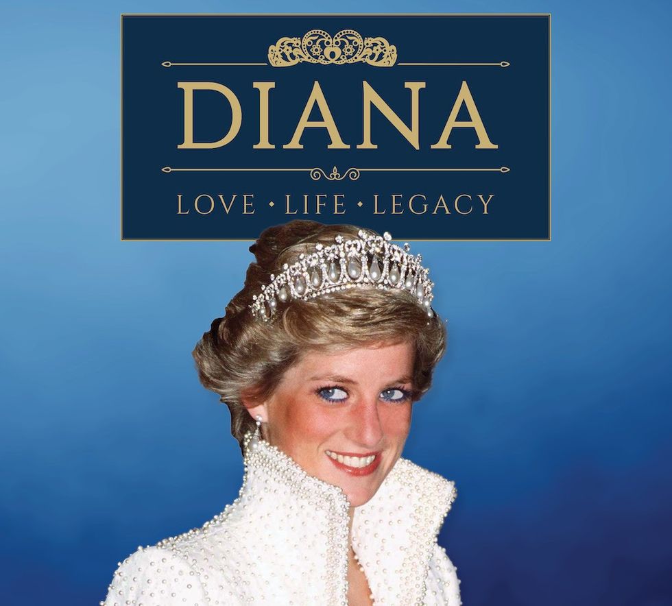 Smiling woman wearing a tiara with "DIANA: Love Life Legacy" text in background.