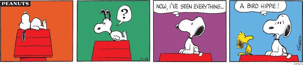 Snoopy and Woodstock in a Peanuts comic strip