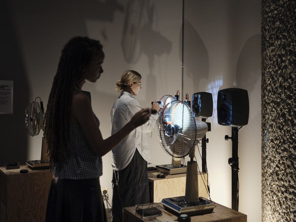 Sonic Machines Playground: Electric Fan Harp (2016 -) Feel the Sound at the Barbican Installation view 22 May – 31 August 2025 © Thomas Adank / Barbican Centre